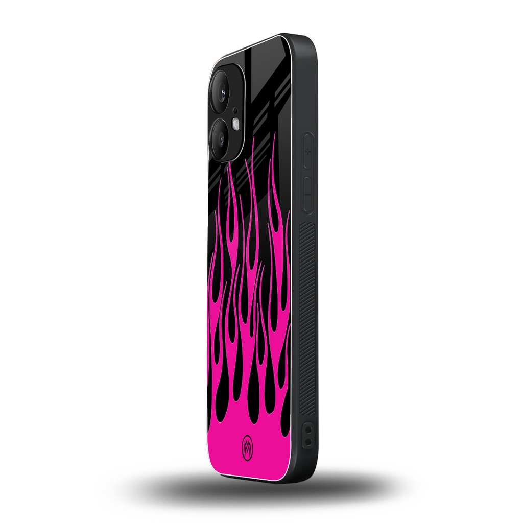 y2k black pink flames back phone cover | glass case for nothing phone 2