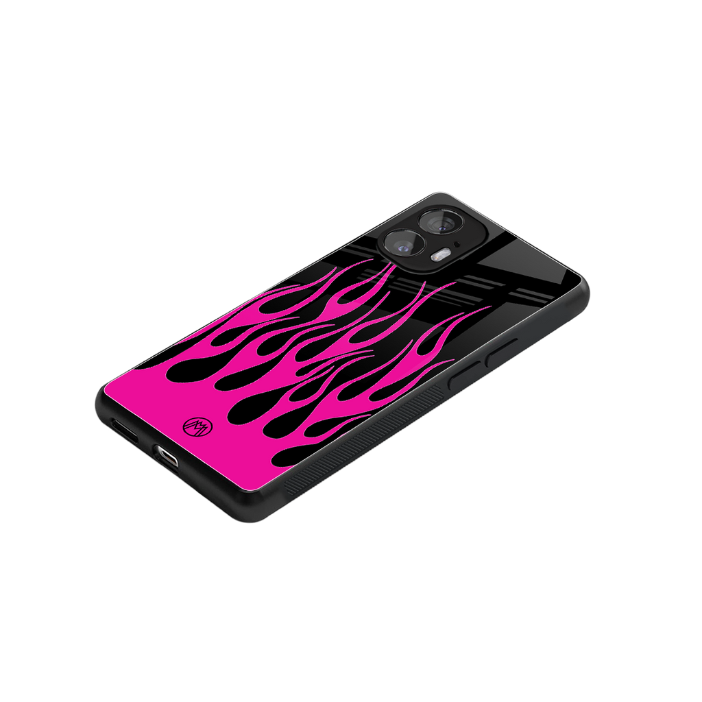 y2k black pink flames back phone cover | glass case for nothing phone 2
