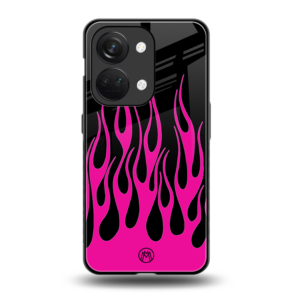 y2k black pink flames back phone cover | glass case for oneplus nord 3