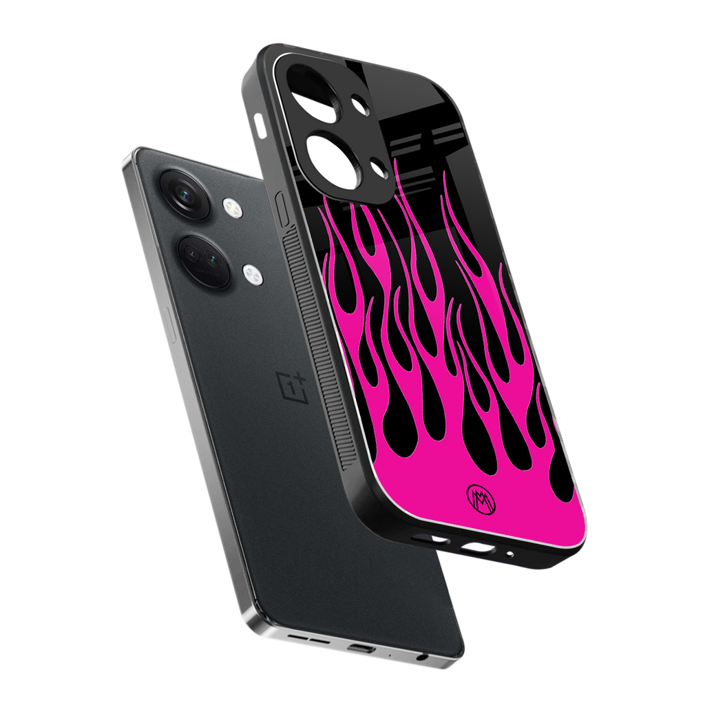 y2k black pink flames back phone cover | glass case for oneplus nord 3