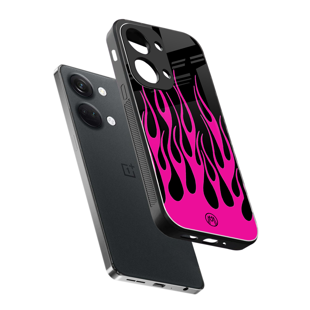 y2k black pink flames back phone cover | glass case for oneplus nord 3