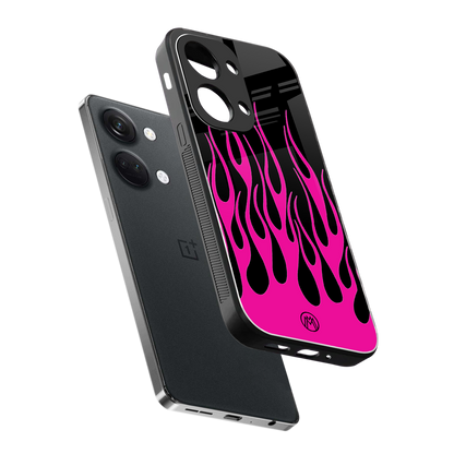 y2k black pink flames back phone cover | glass case for oneplus nord 3