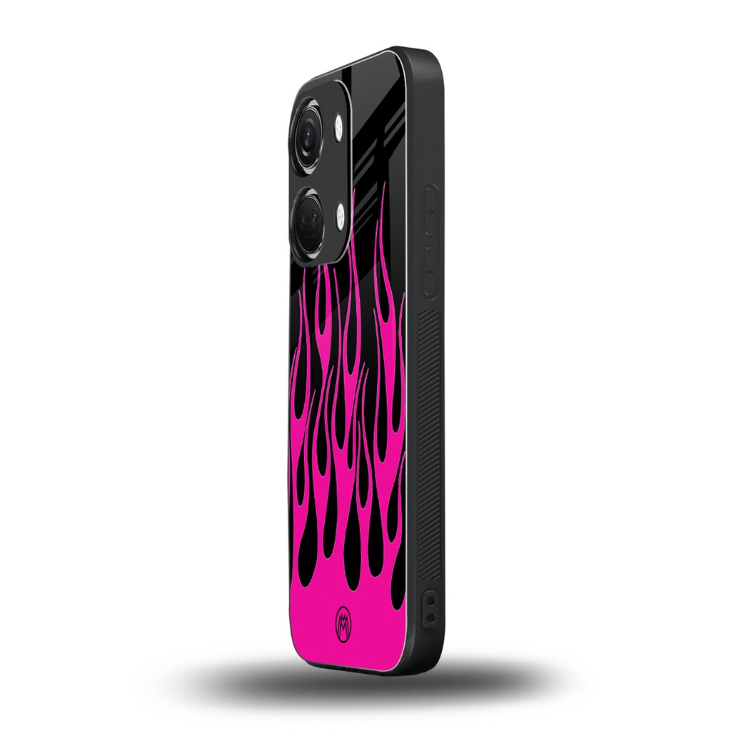 y2k black pink flames back phone cover | glass case for oneplus nord 3