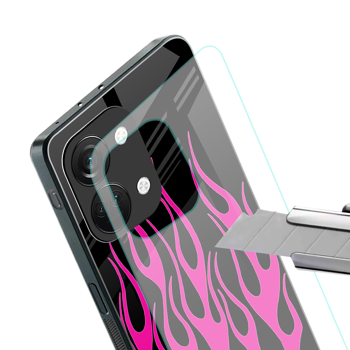 y2k black pink flames back phone cover | glass case for oneplus nord 3