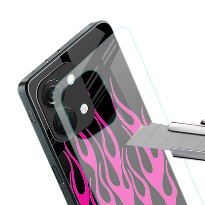 y2k black pink flames back phone cover | glass case for oneplus nord 3