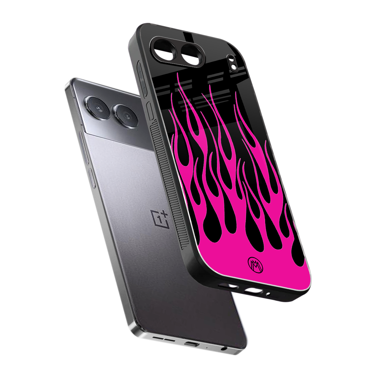 y2k black pink flames back phone cover | glass case for oneplus nord 4