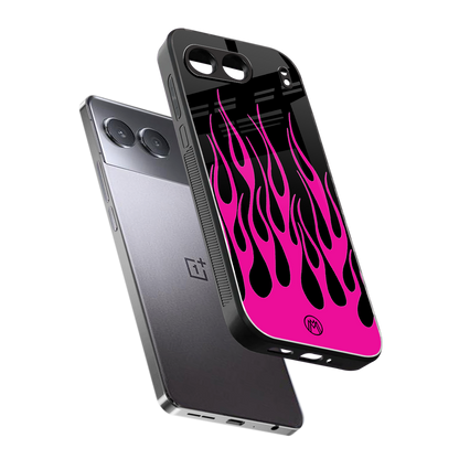 y2k black pink flames back phone cover | glass case for oneplus nord 4