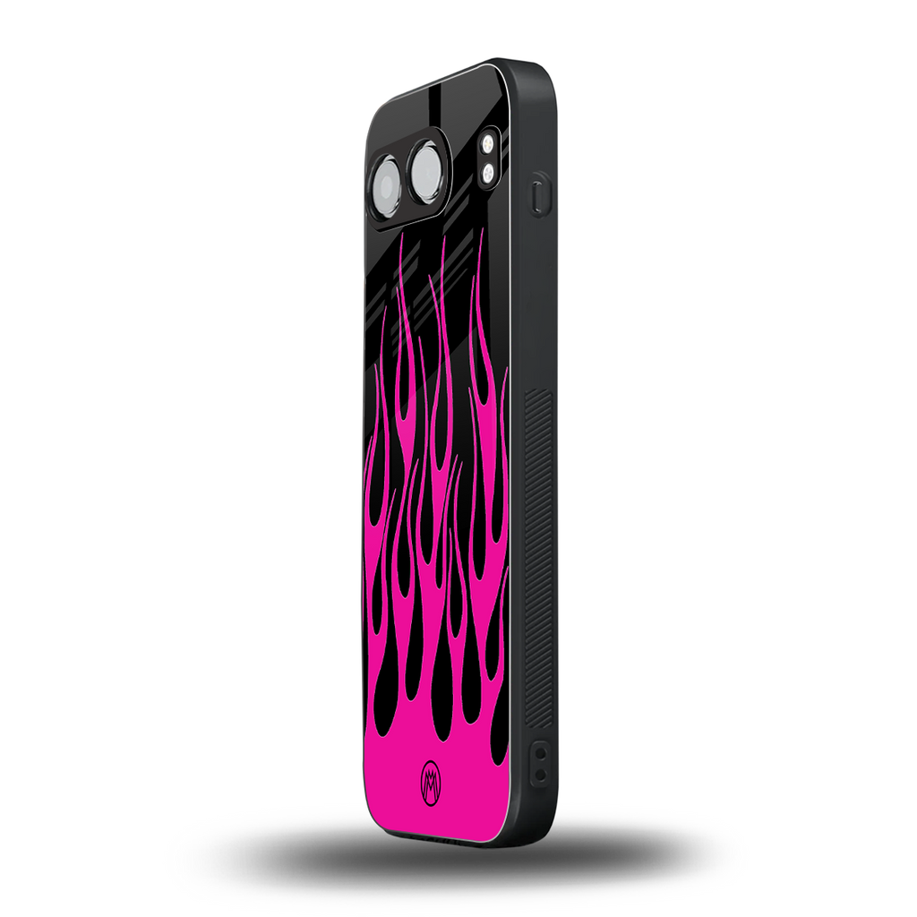 y2k black pink flames back phone cover | glass case for oneplus nord 4