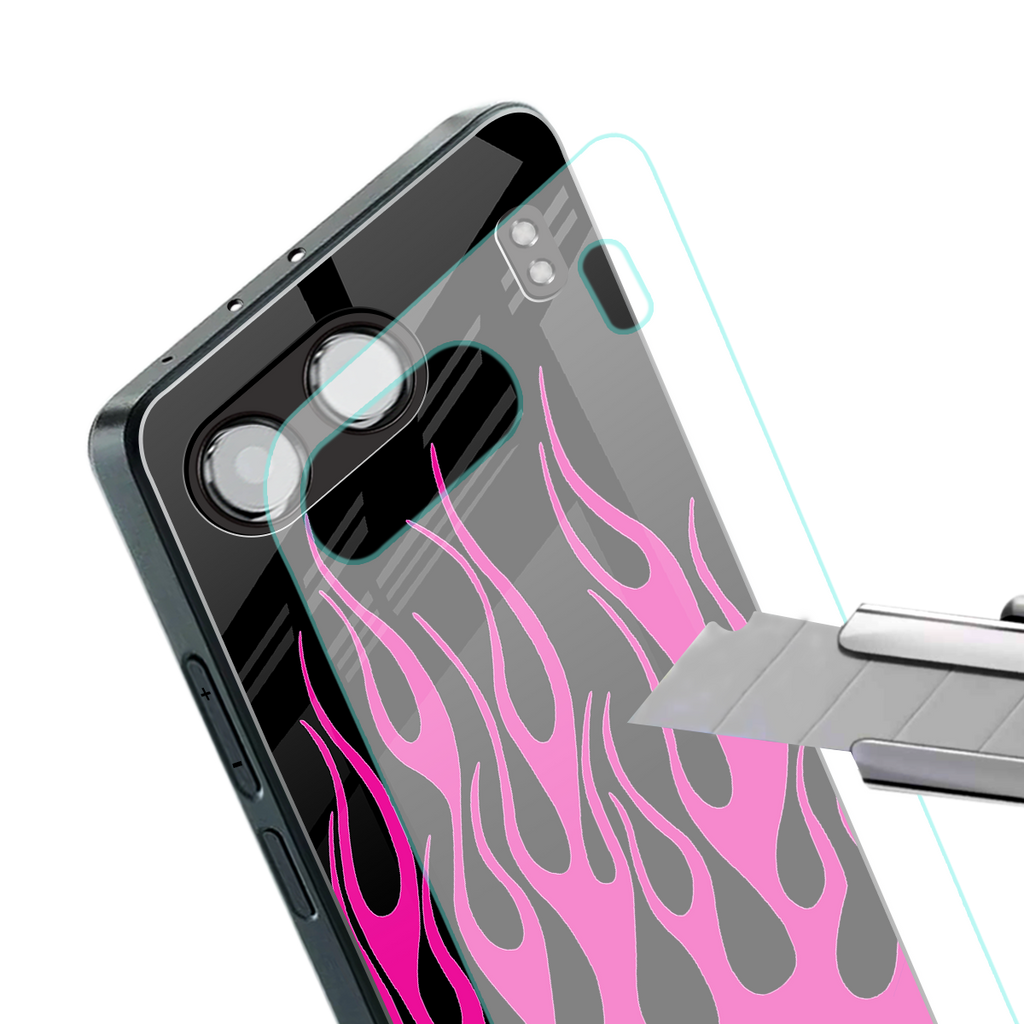 y2k black pink flames back phone cover | glass case for oneplus nord 4
