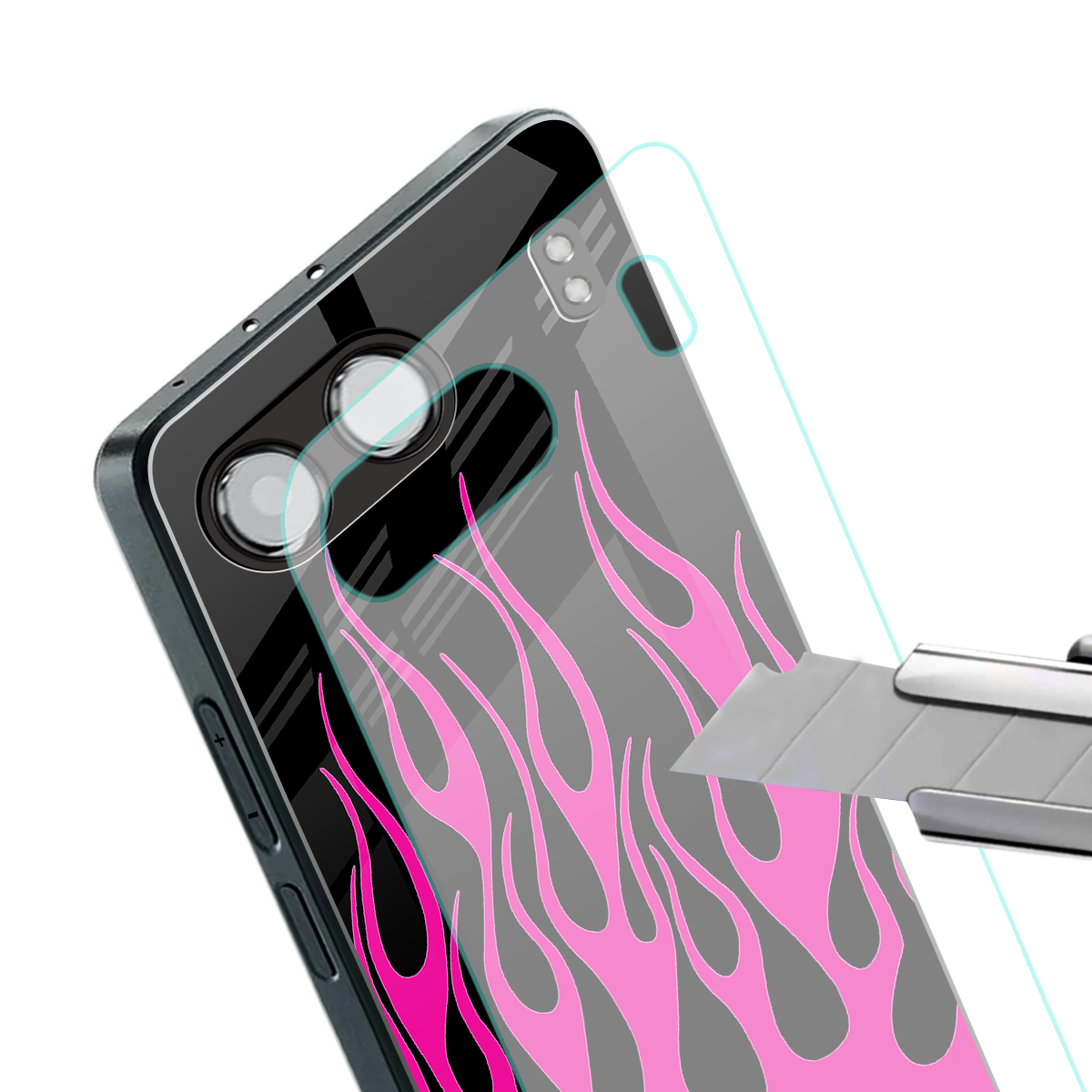 y2k black pink flames back phone cover | glass case for oneplus nord 4