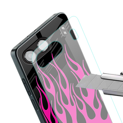 y2k black pink flames back phone cover | glass case for oneplus nord 4
