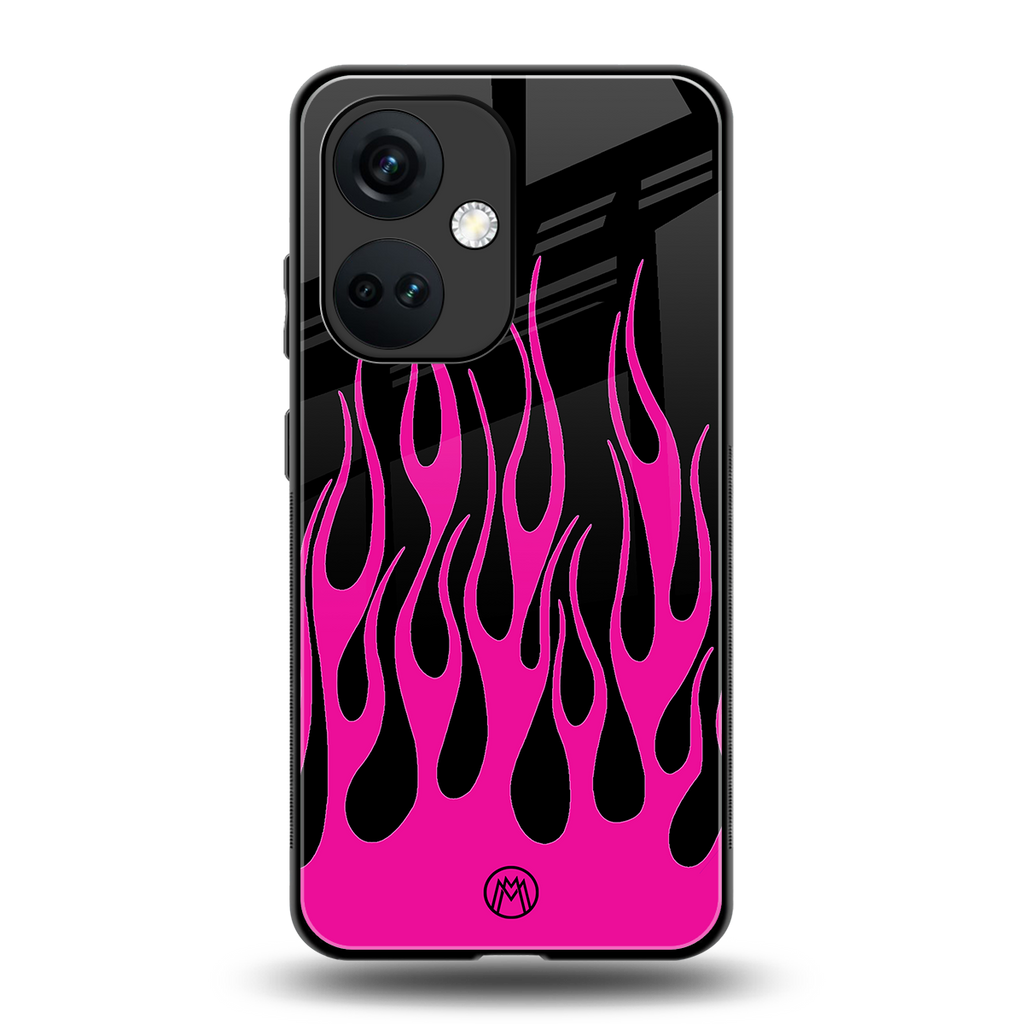 y2k black pink flames back phone cover | glass case for oneplus nord ce 3
