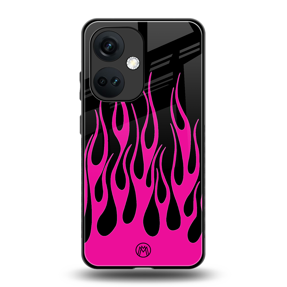 y2k black pink flames back phone cover | glass case for oneplus nord ce 3