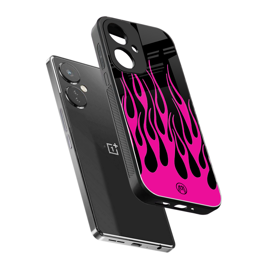 y2k black pink flames back phone cover | glass case for oneplus nord ce 3