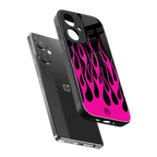 y2k black pink flames back phone cover | glass case for oneplus nord ce 3