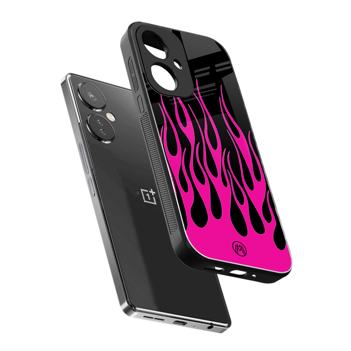 y2k black pink flames back phone cover | glass case for oneplus nord ce 3