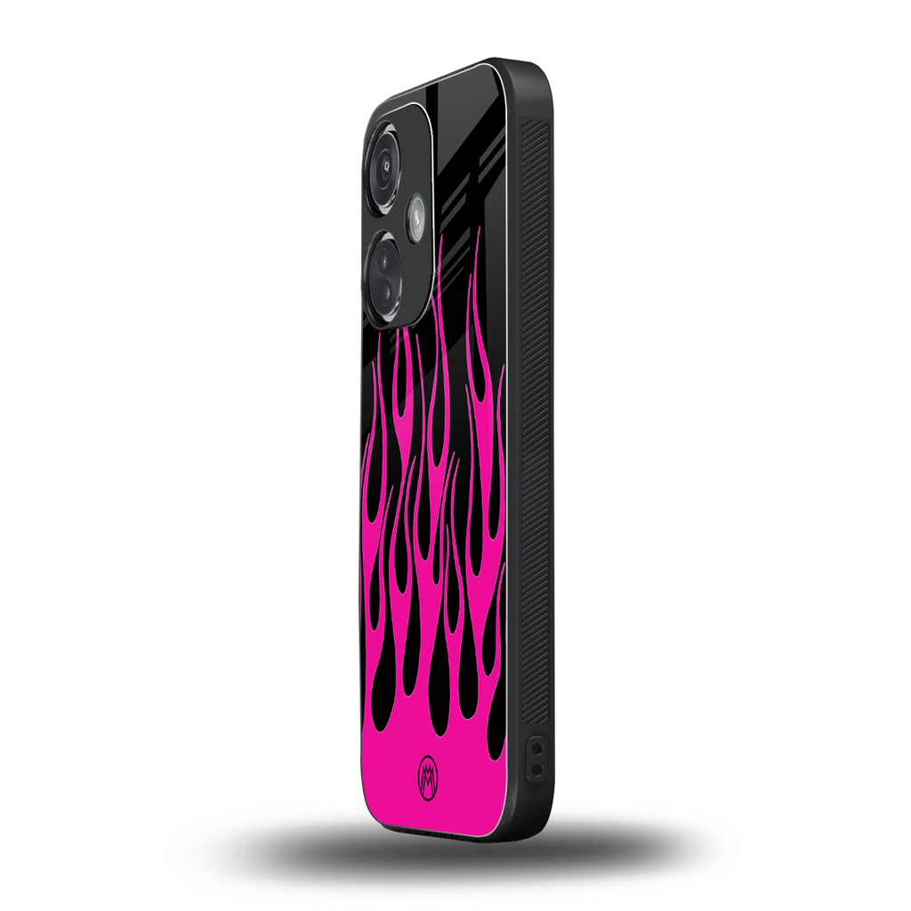 y2k black pink flames back phone cover | glass case for oneplus nord ce 3