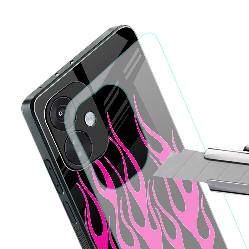 y2k black pink flames back phone cover | glass case for oneplus nord ce 3
