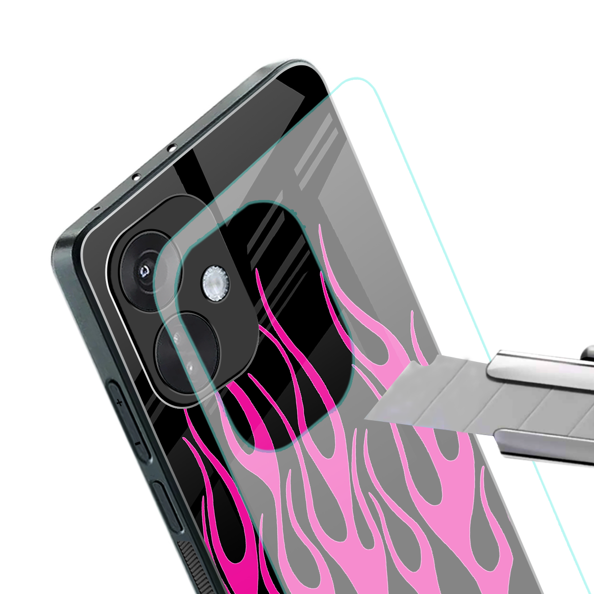 y2k black pink flames back phone cover | glass case for oneplus nord ce 3