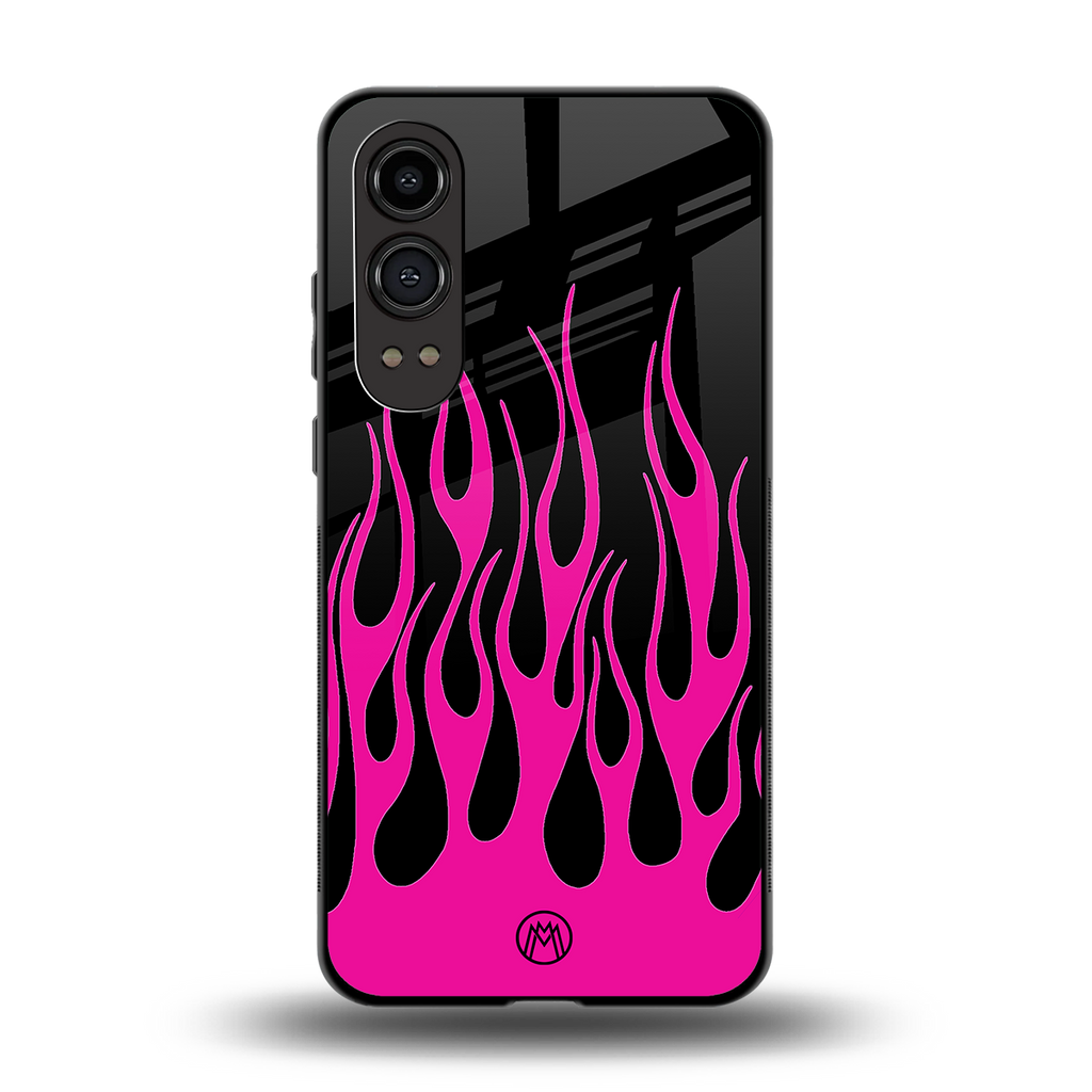 y2k black pink flames back phone cover | glass case for oneplus nord ce 4 lite