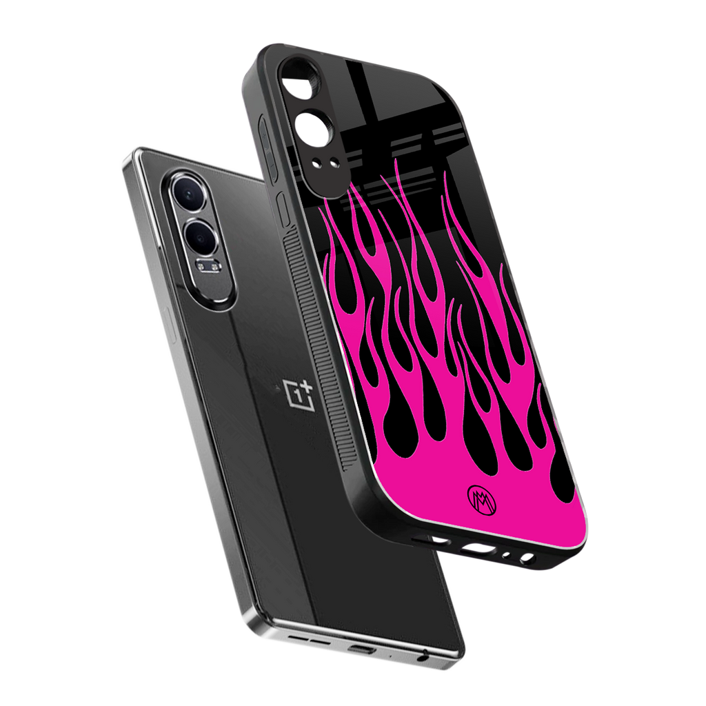y2k black pink flames back phone cover | glass case for oneplus nord ce 4 lite
