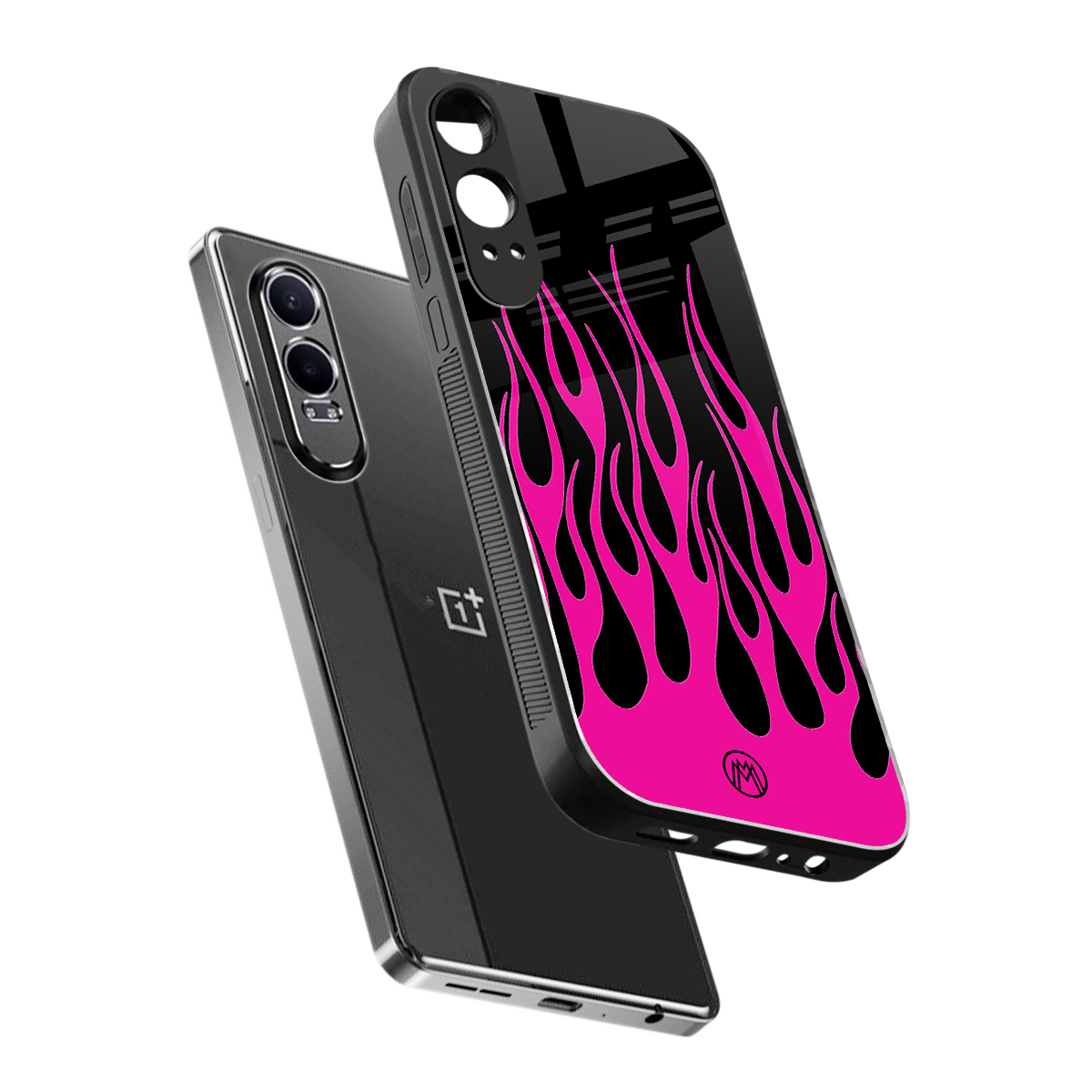 y2k black pink flames back phone cover | glass case for oneplus nord ce 4 lite