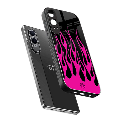 y2k black pink flames back phone cover | glass case for oneplus nord ce 4 lite