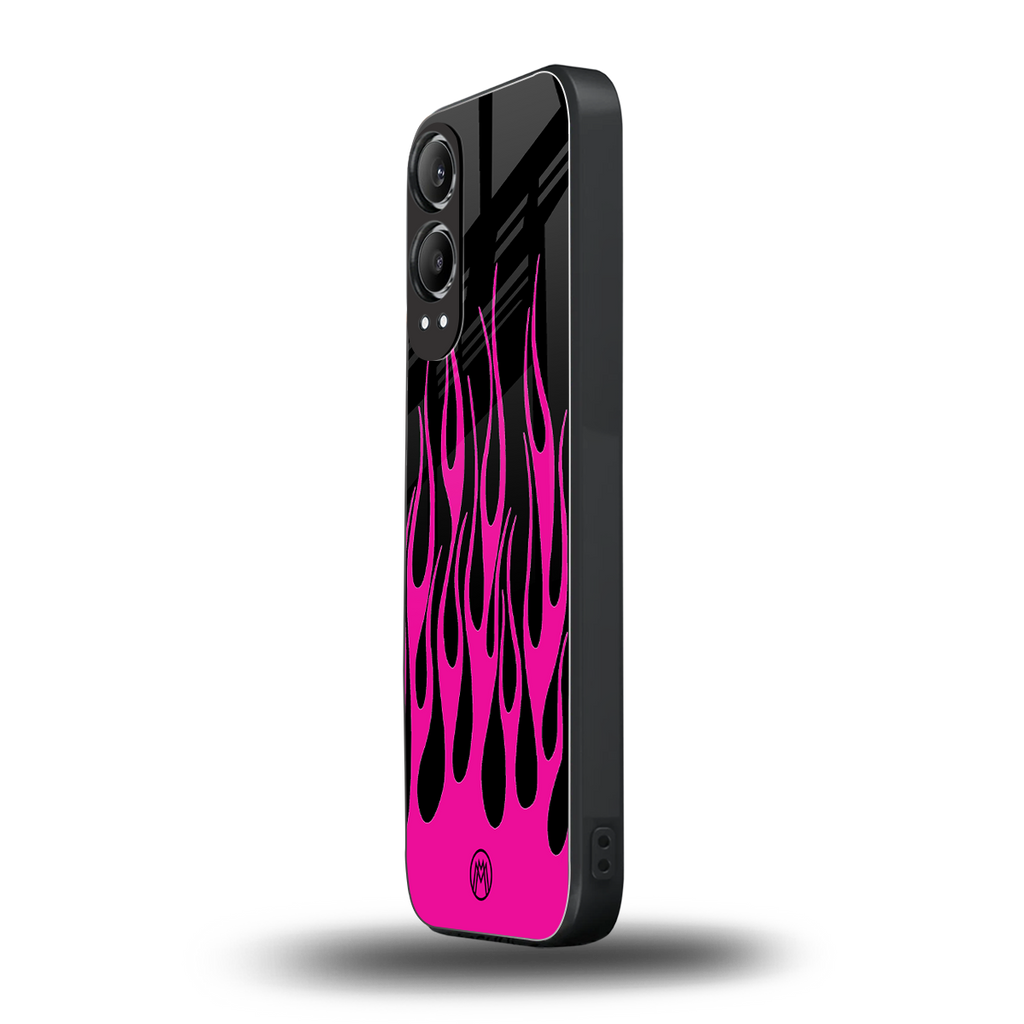 y2k black pink flames back phone cover | glass case for oneplus nord ce 4 lite