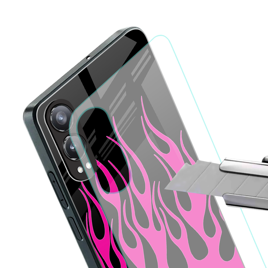y2k black pink flames back phone cover | glass case for oneplus nord ce 4 lite