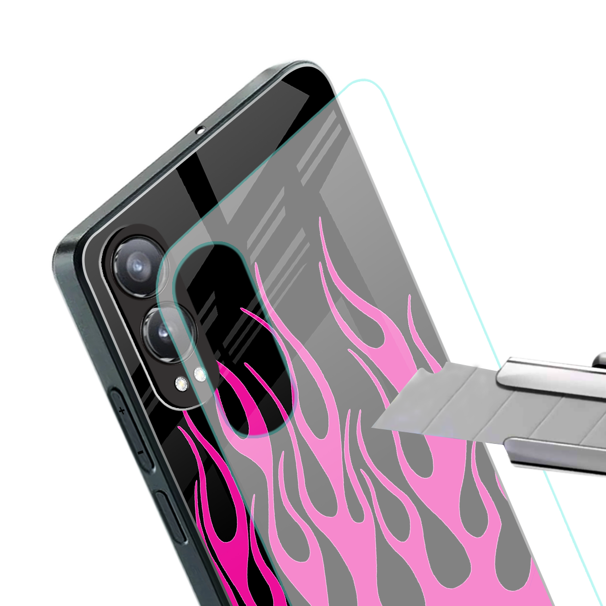 y2k black pink flames back phone cover | glass case for oneplus nord ce 4 lite