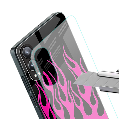 y2k black pink flames back phone cover | glass case for oneplus nord ce 4 lite