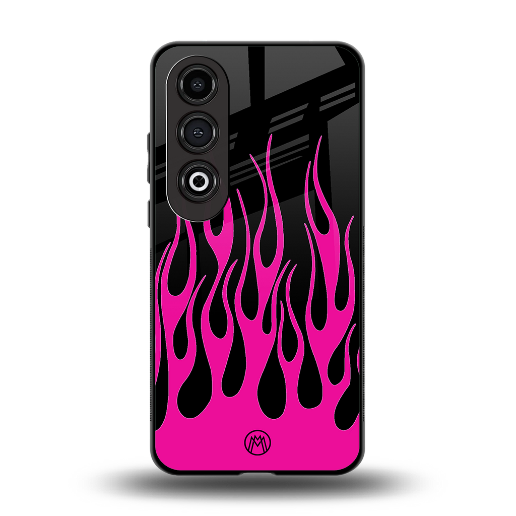 y2k black pink flames back phone cover | glass case for oneplus nord ce 4