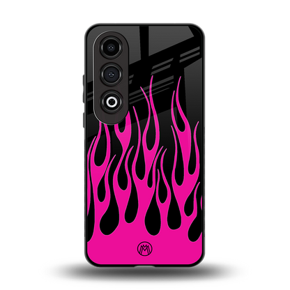 y2k black pink flames back phone cover | glass case for oneplus nord ce 4