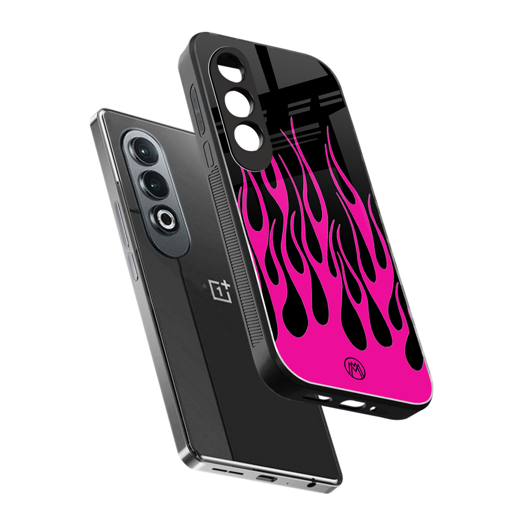 y2k black pink flames back phone cover | glass case for oneplus nord ce 4