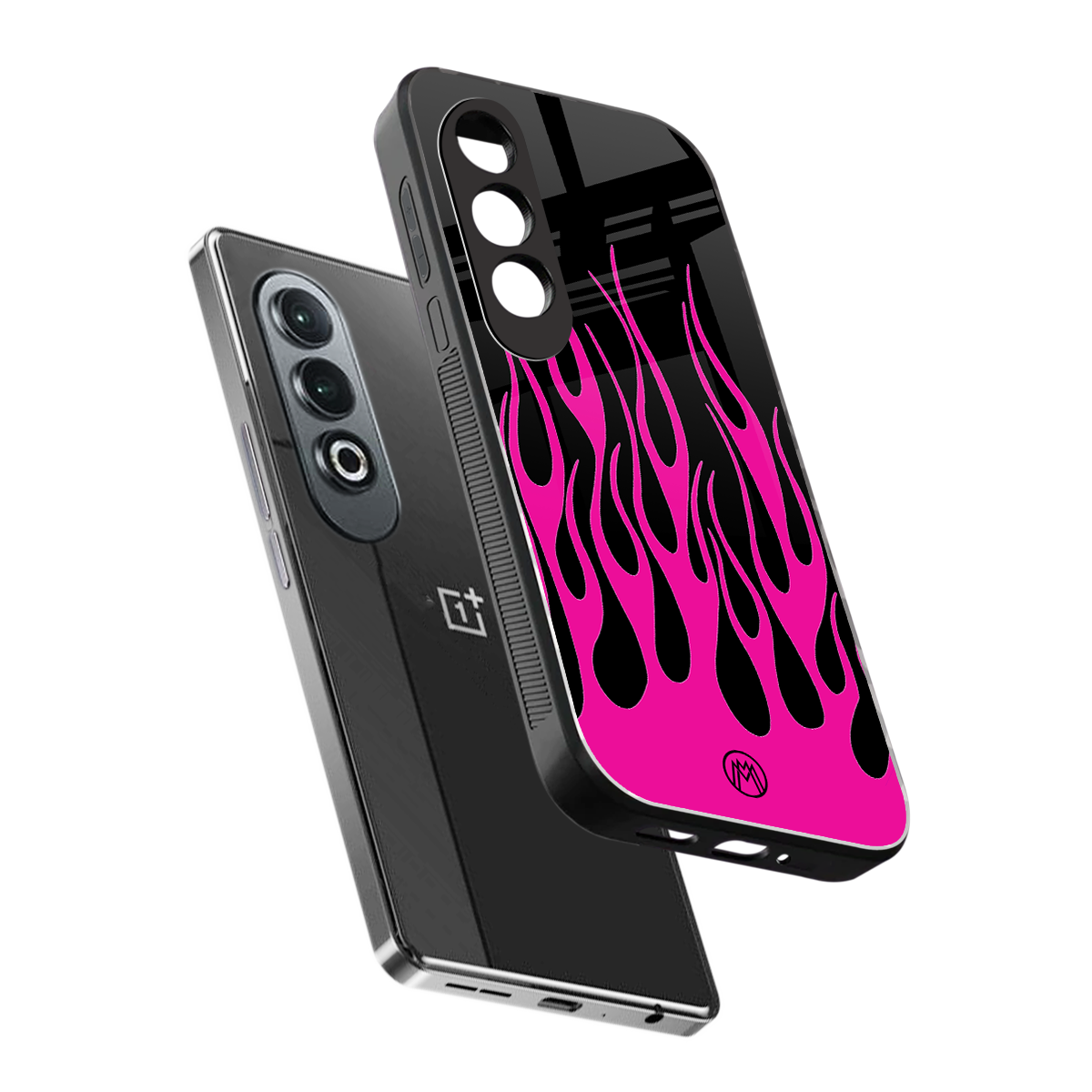 y2k black pink flames back phone cover | glass case for oneplus nord ce 4