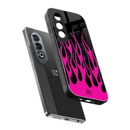 y2k black pink flames back phone cover | glass case for oneplus nord ce 4