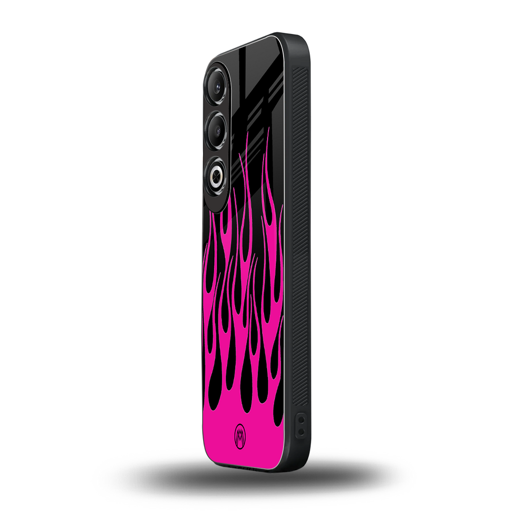 y2k black pink flames back phone cover | glass case for oneplus nord ce 4