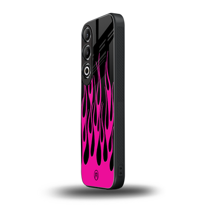 y2k black pink flames back phone cover | glass case for oneplus nord ce 4