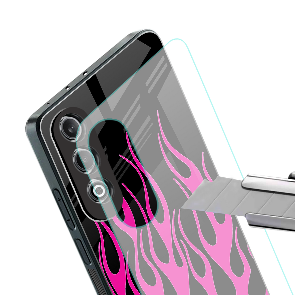 y2k black pink flames back phone cover | glass case for oneplus nord ce 4