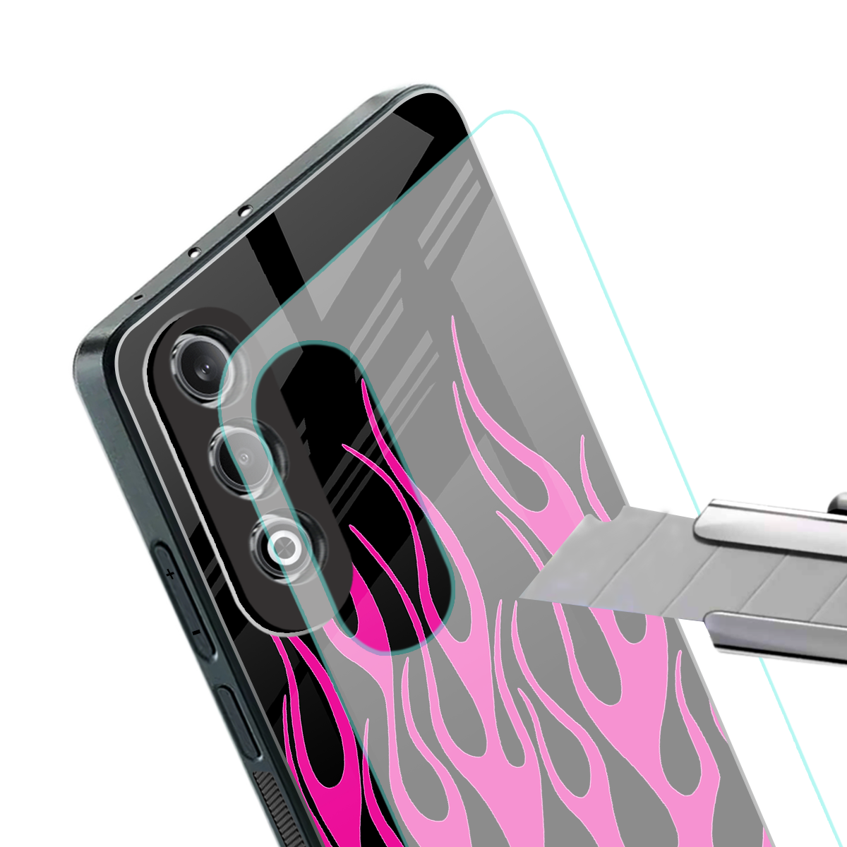 y2k black pink flames back phone cover | glass case for oneplus nord ce 4