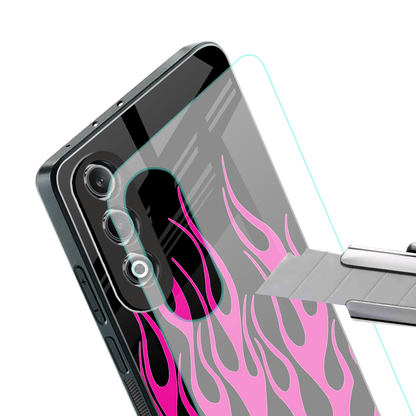 y2k black pink flames back phone cover | glass case for oneplus nord ce 4