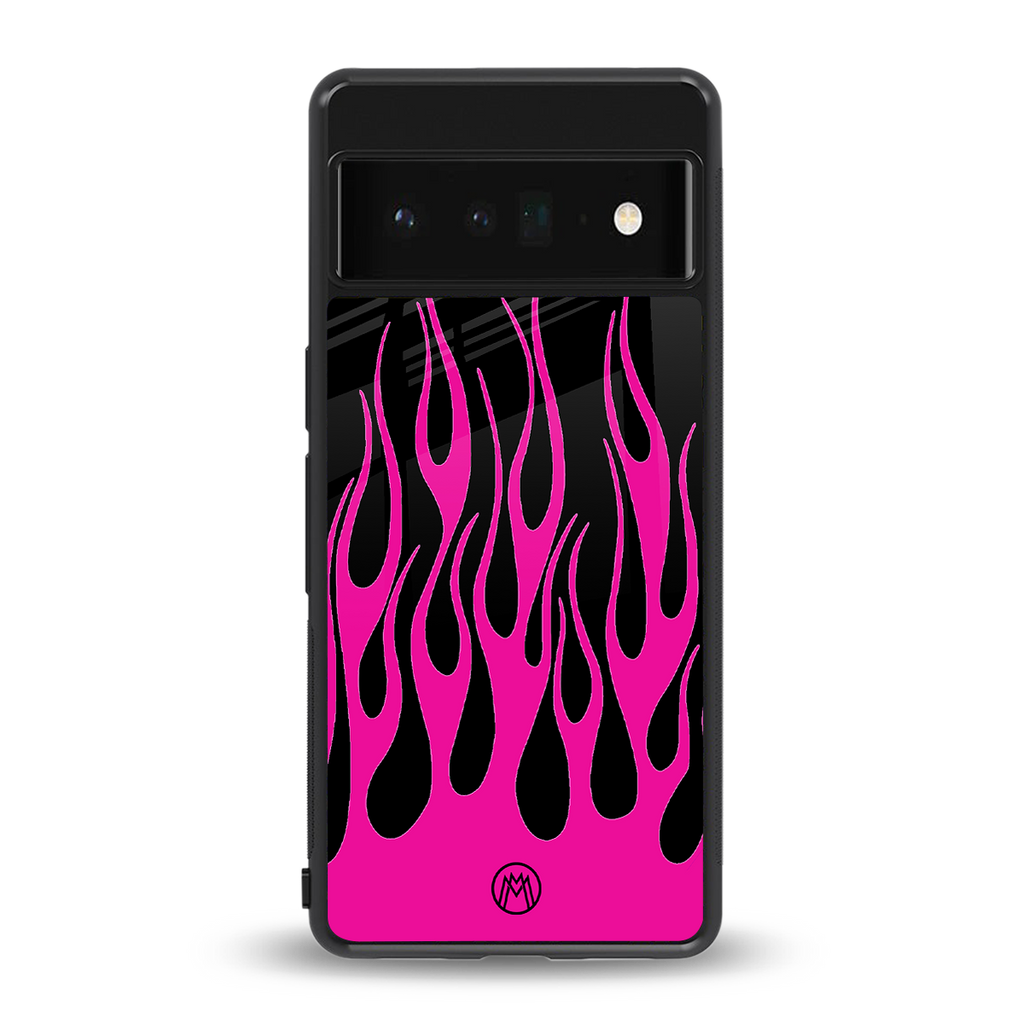 y2k black pink flames back phone cover | glass case for google pixel 6 pro