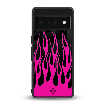y2k black pink flames back phone cover | glass case for google pixel 6 pro