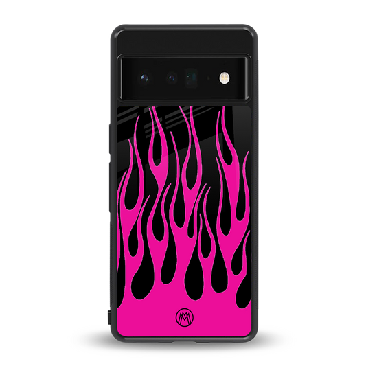y2k black pink flames back phone cover | glass case for google pixel 6 pro