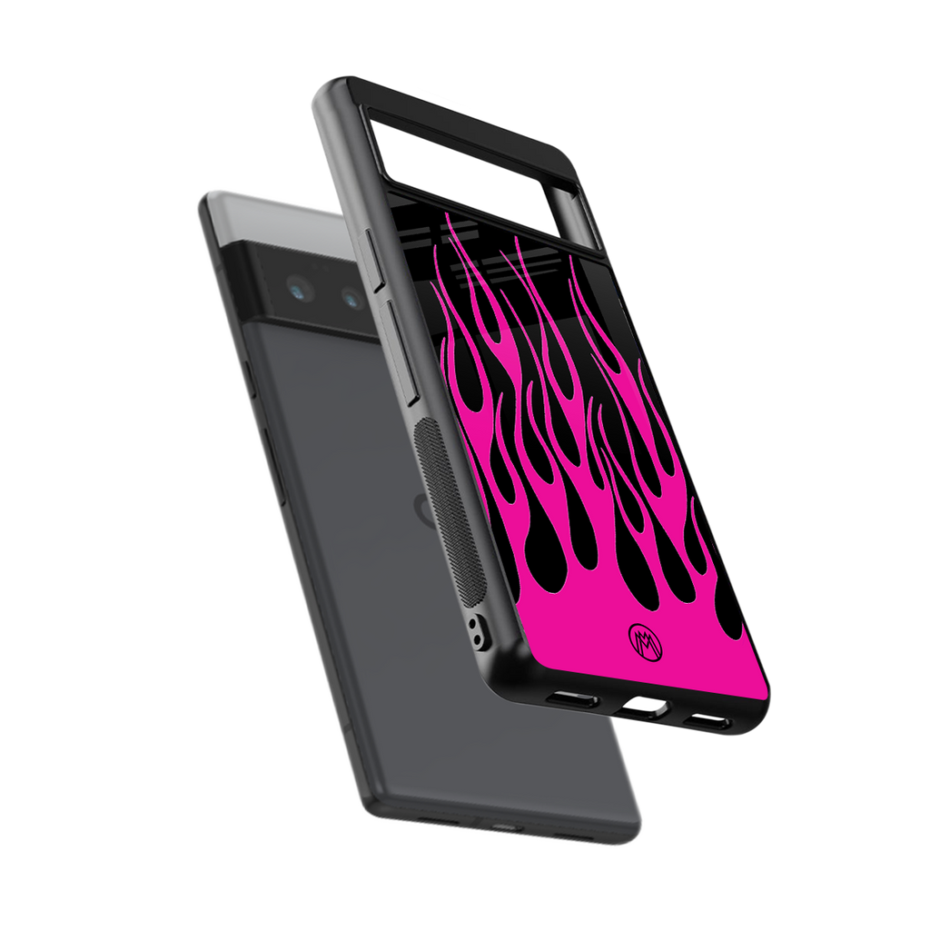 y2k black pink flames back phone cover | glass case for google pixel 6 pro