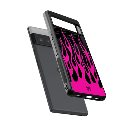 y2k black pink flames back phone cover | glass case for google pixel 6 pro