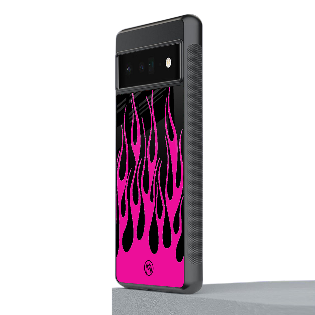 y2k black pink flames back phone cover | glass case for google pixel 6 pro
