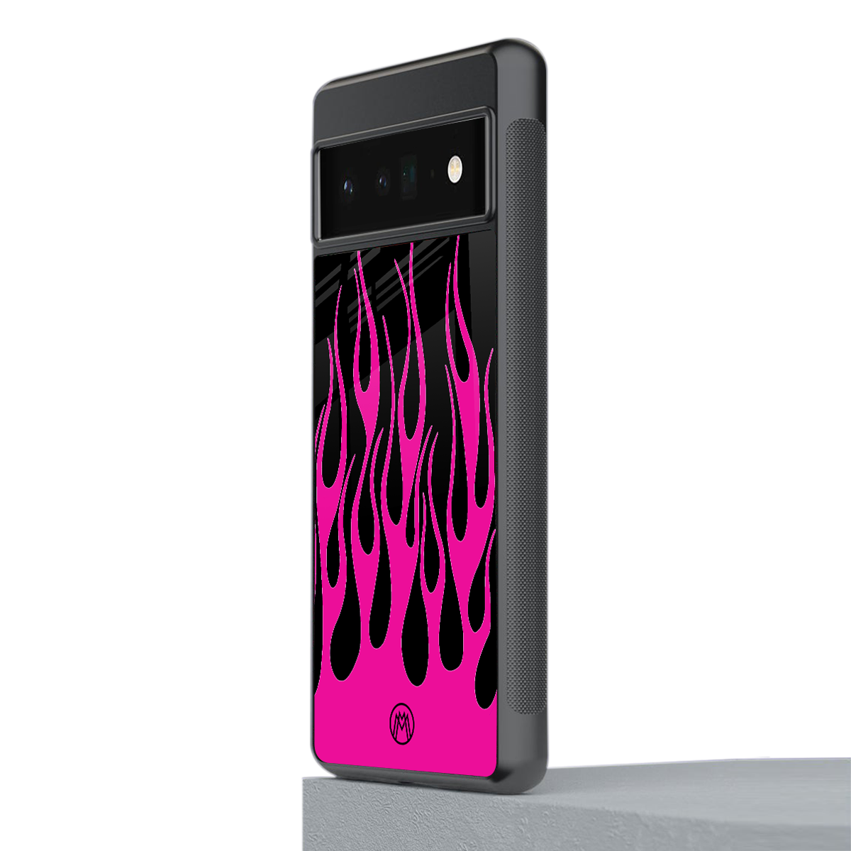 y2k black pink flames back phone cover | glass case for google pixel 6 pro