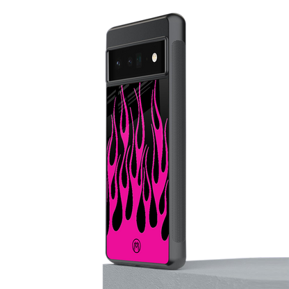 y2k black pink flames back phone cover | glass case for google pixel 6 pro