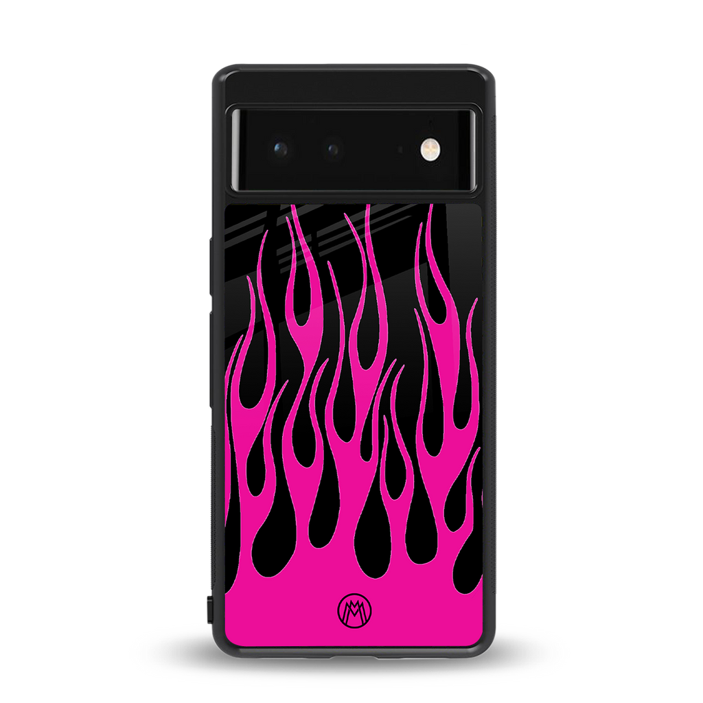 y2k black pink flames back phone cover | glass case for google pixel 6
